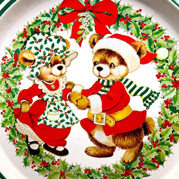 Vintage Christmas Bear Platter Tray Metal SNP Chicago Sz 12.75in 1984 - Picture 3 of 9